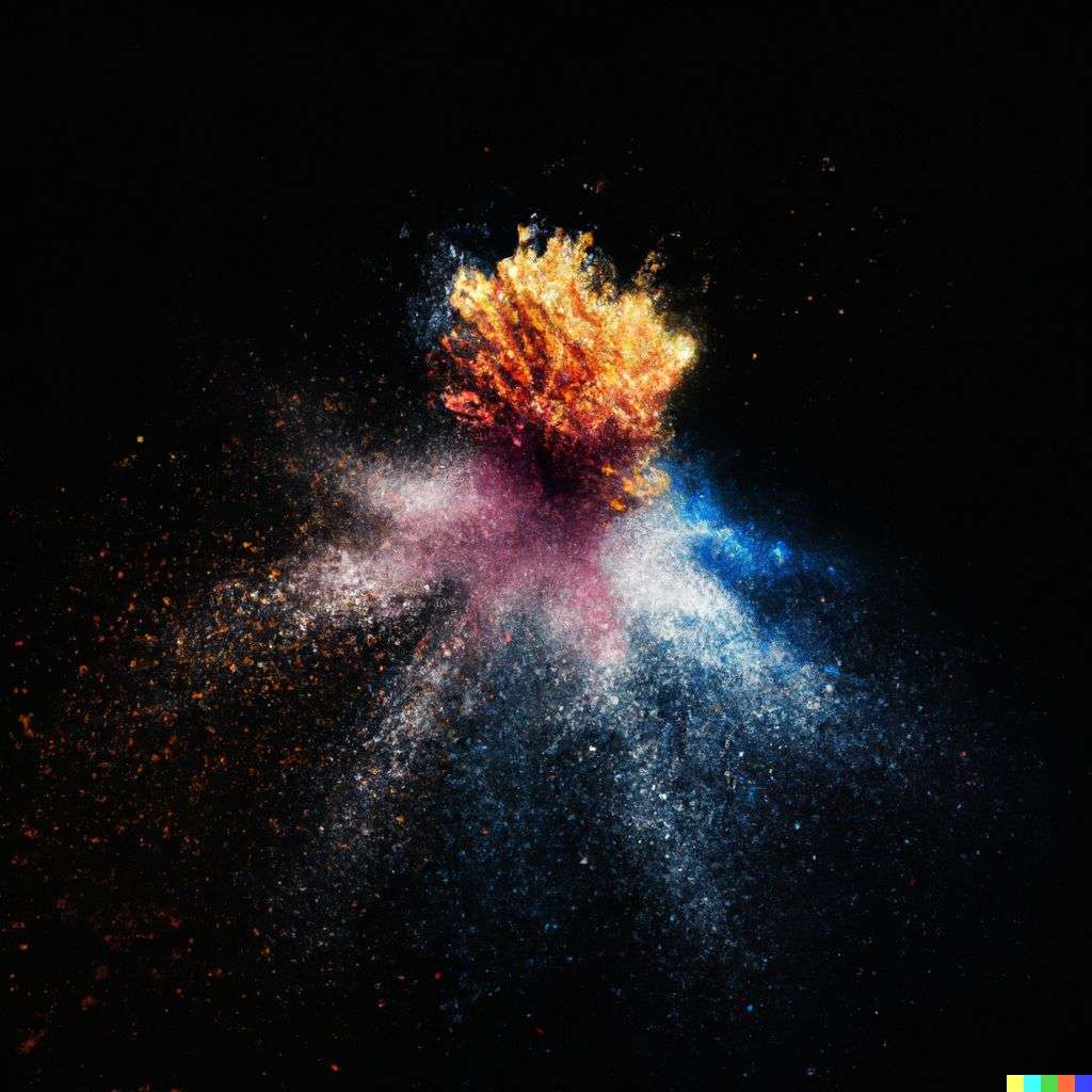 the discovery of gravity, made from a burst of colored powder, digital art